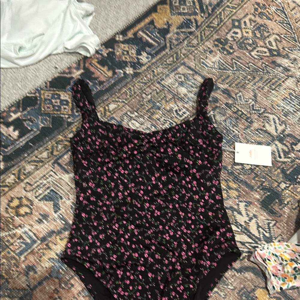 Andie Black Swimwear with Pink Floral Accents